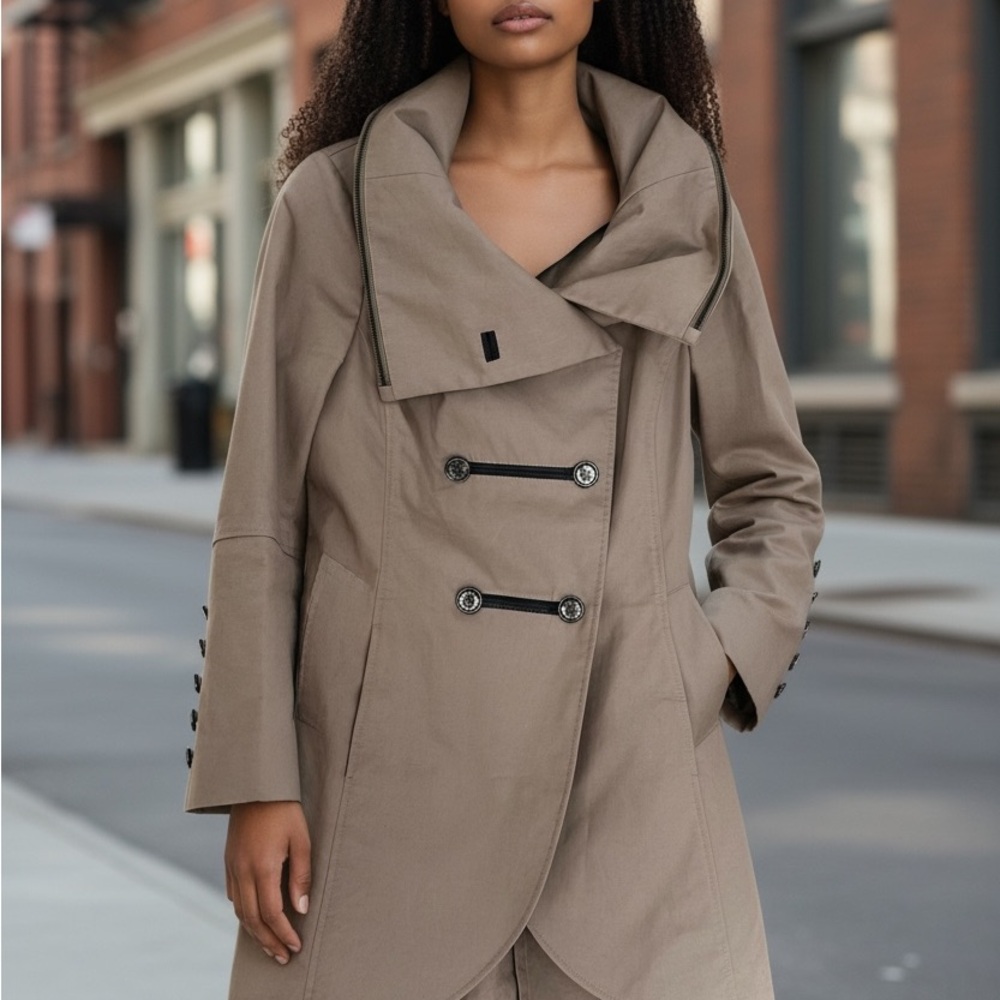Mackage Taupe Double-Breasted Trench Coat size Medium